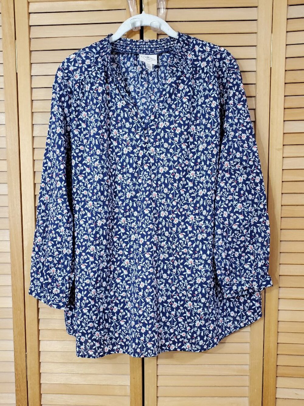 St John's Bay Navy Floral Long Sleeve Peasant Top XXL